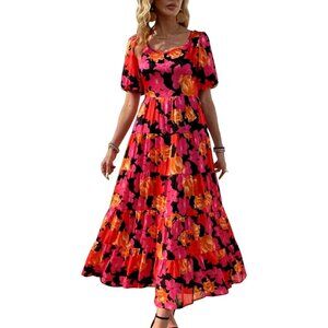 Women's Dresses 2024 Puff Sleeve Floral Casual Summer Dresses